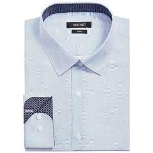 Nine West Light Blue Microdot Dress Shirt with Navy Contrast